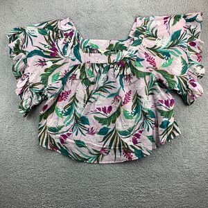 Terra & Sky Womens Plus Size 3X Purple Tropical Square Neck Top Short Sleeve
